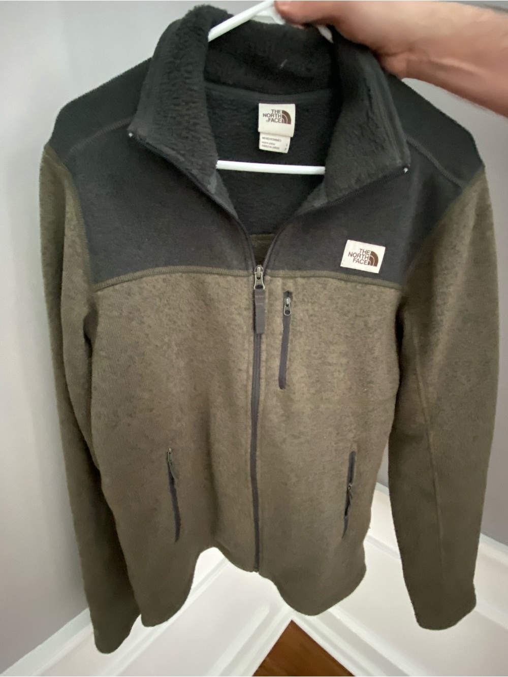 The North Face Men's Olive and Dark Gray Zip-Up Fleece Jacket